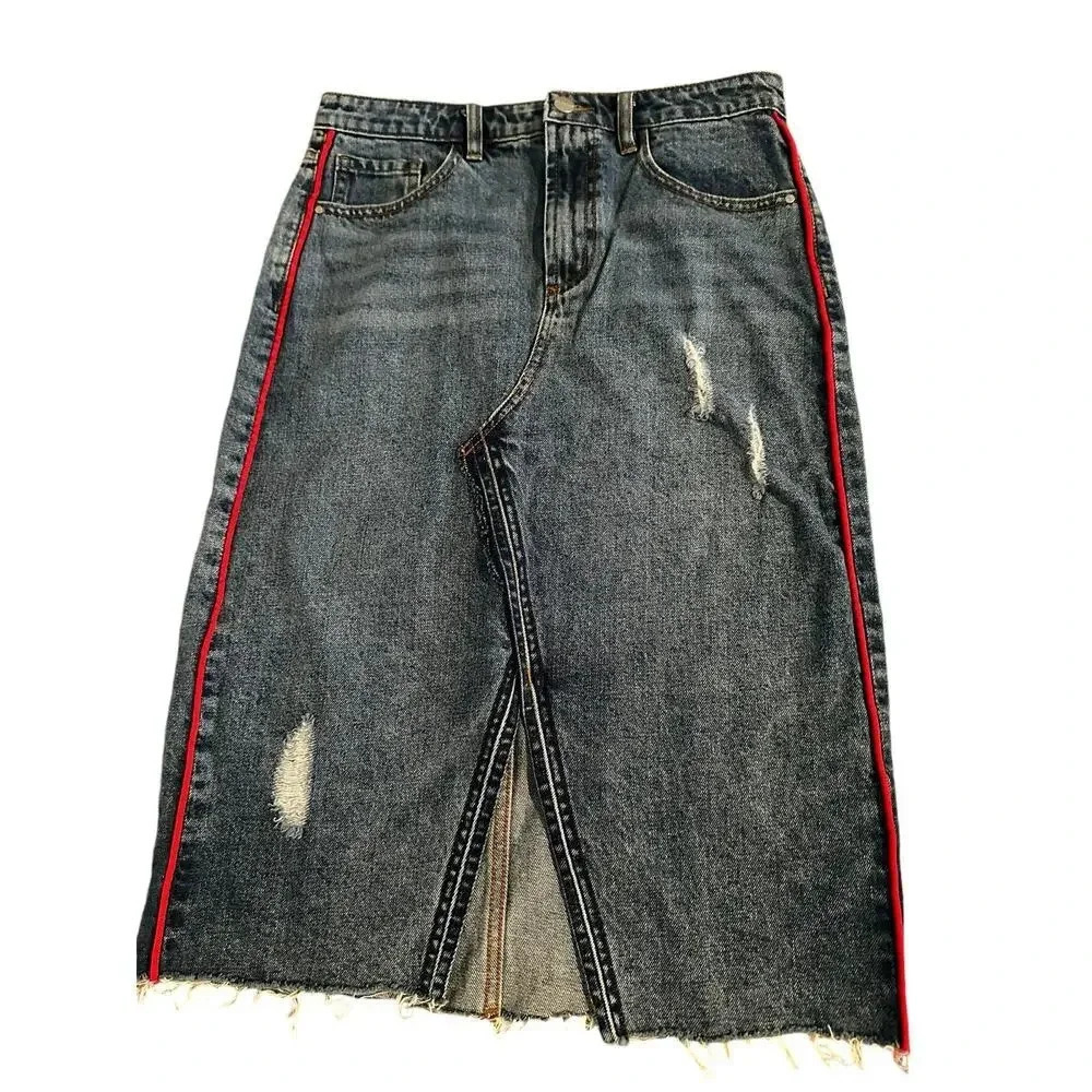 Hotwind Denim knee length A-Line Skirt with slit  Size Large